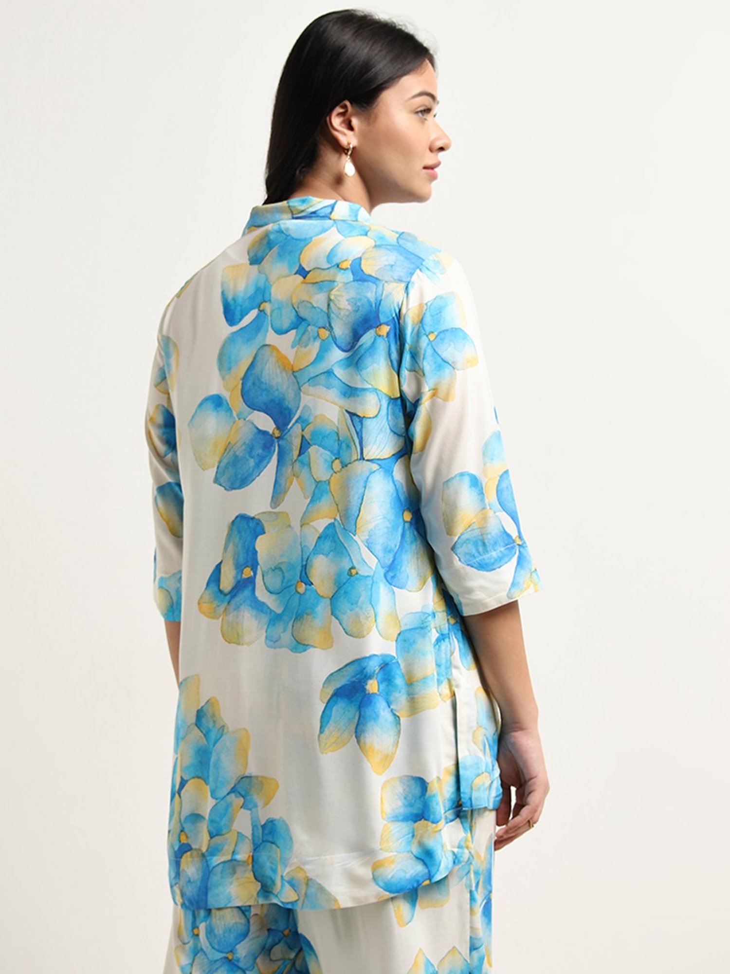 Diza by Westside Blue Floral Design High-Low Tunic