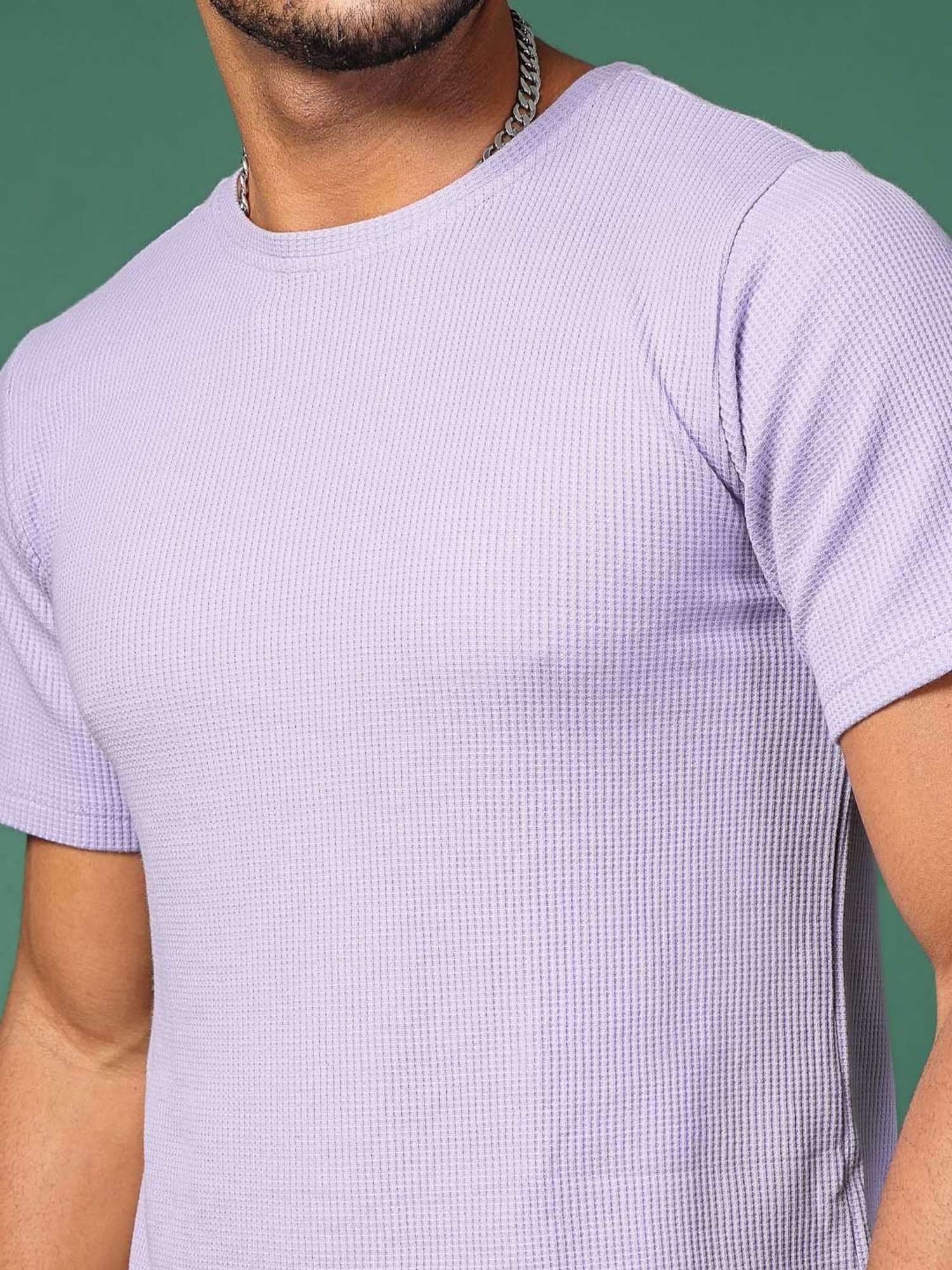 Rigo Light Purple Slim Fit Textured T-Shirt & Shorts Set
