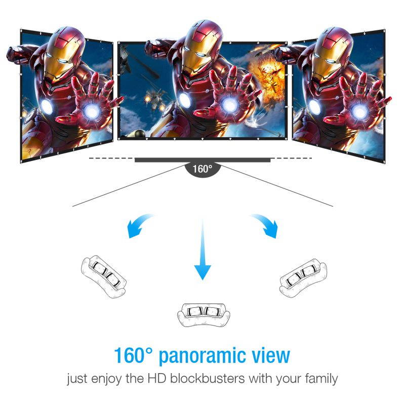 Projector Screen 120" 16:9 Portable Projection HD Foldable Washable Movie Screen for Home Theater Support Double Sided Projection Indoor Outdoor