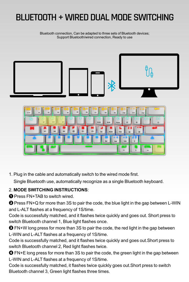 LEAVEN 61-key wired/wireless dual-mode bluetooth mechanical keyboard tablet phone mechanical bluetooth keyboard