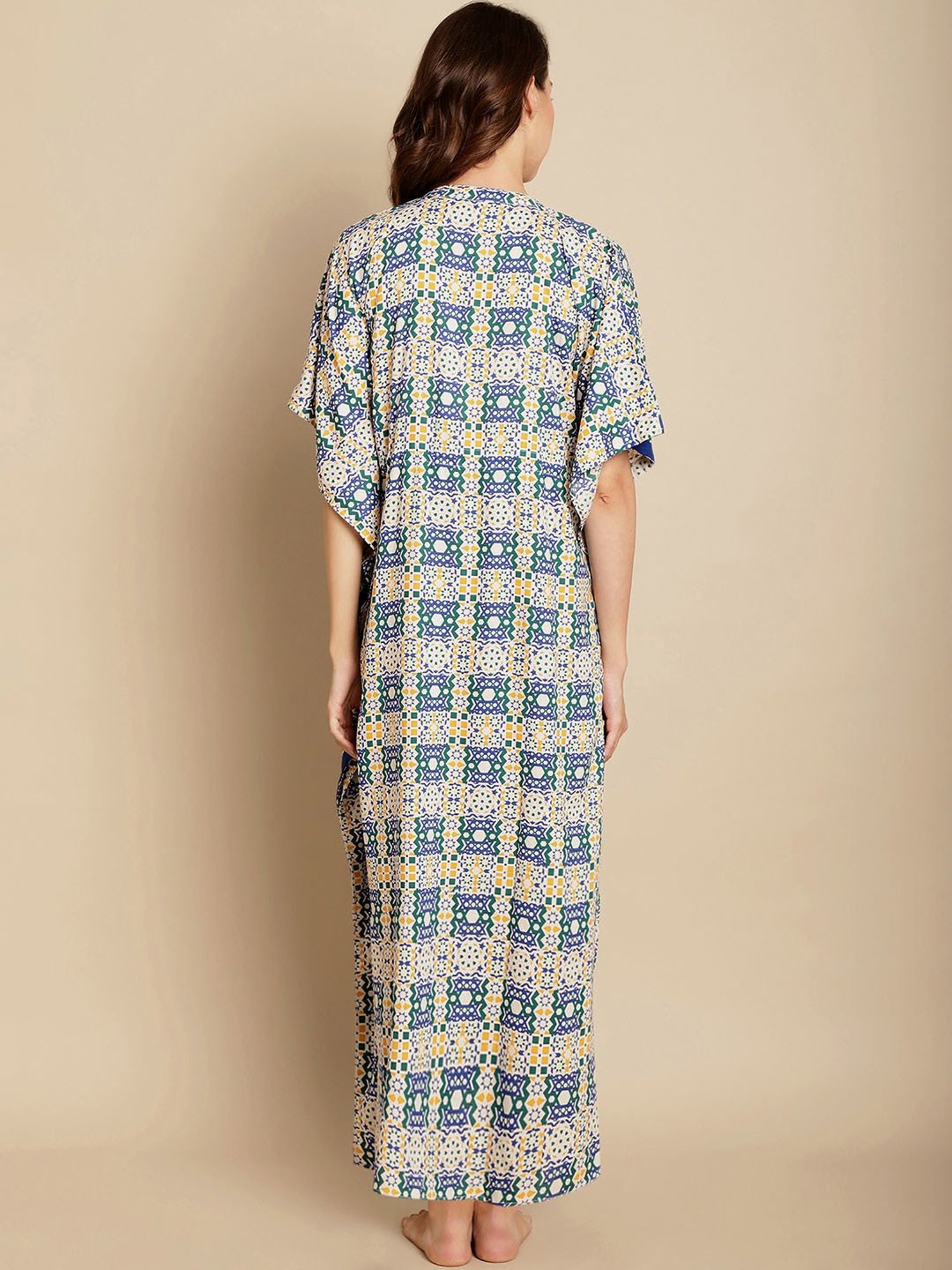 Secret Wish White & Blue Printed Maternity Kaftan Nighty
