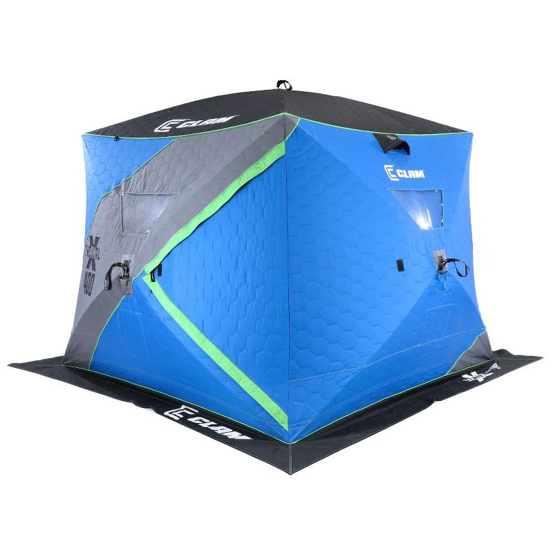 CLAM 14469 X400 Portable 4 to 6 Person 6.83 Foot Pop-Up Ice Fishing Angler Thermal Hub Shelter Tent with Anchors, Tie Ropes, and Carrying Bag