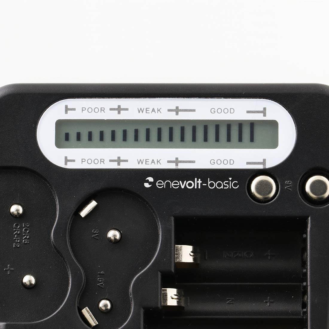 Enevolt-Basic Universal Battery Tester with Display for AA AAA C D N 9V CR123A CR2 3V 1.5V 2CR5 CR-P2 CR-V3 Button Cell Batteries, Compact Battery Checker - Black