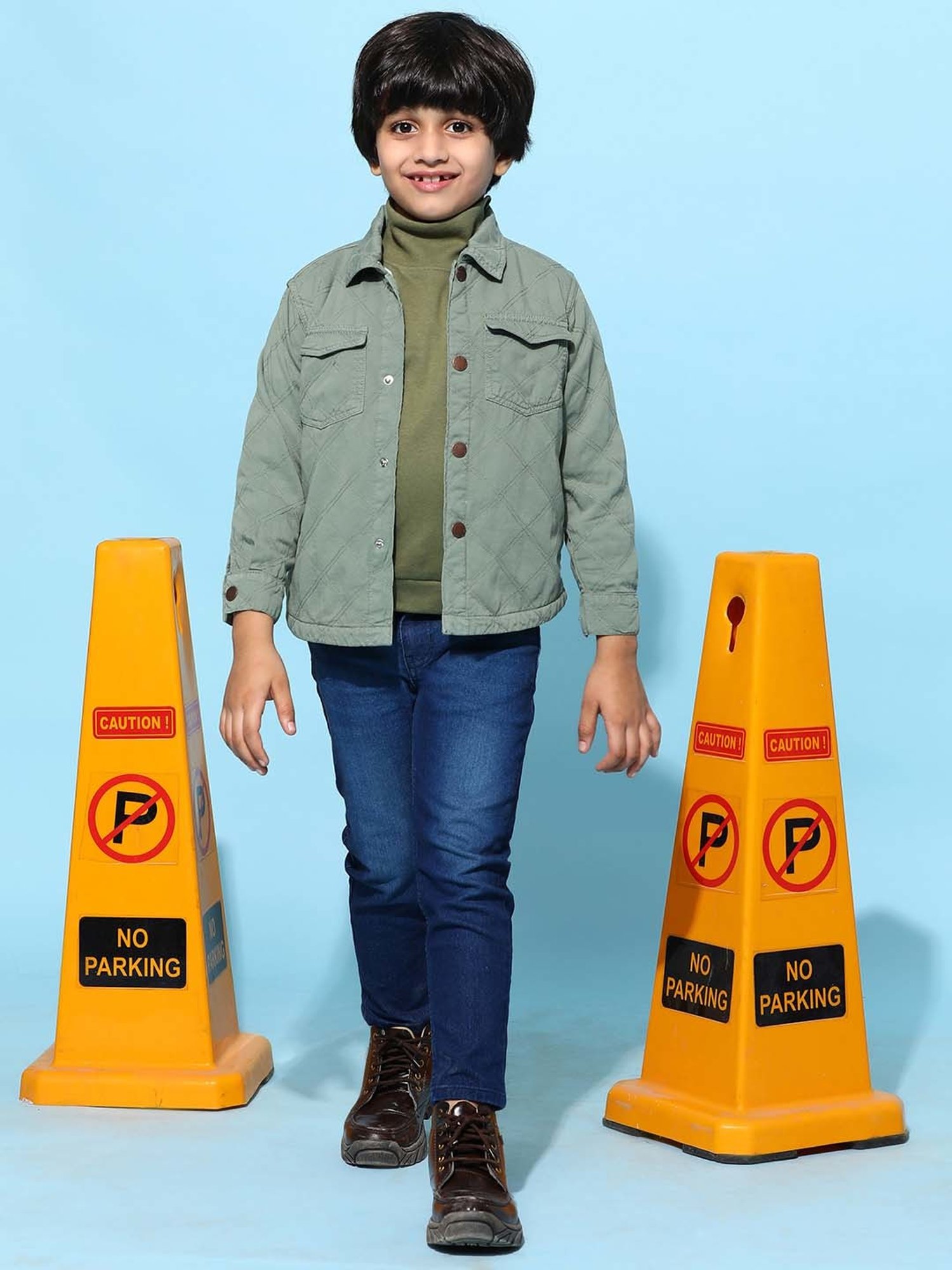 Tales & Stories Kids Olive Cotton Loose Fit Full Sleeves T-Shirt