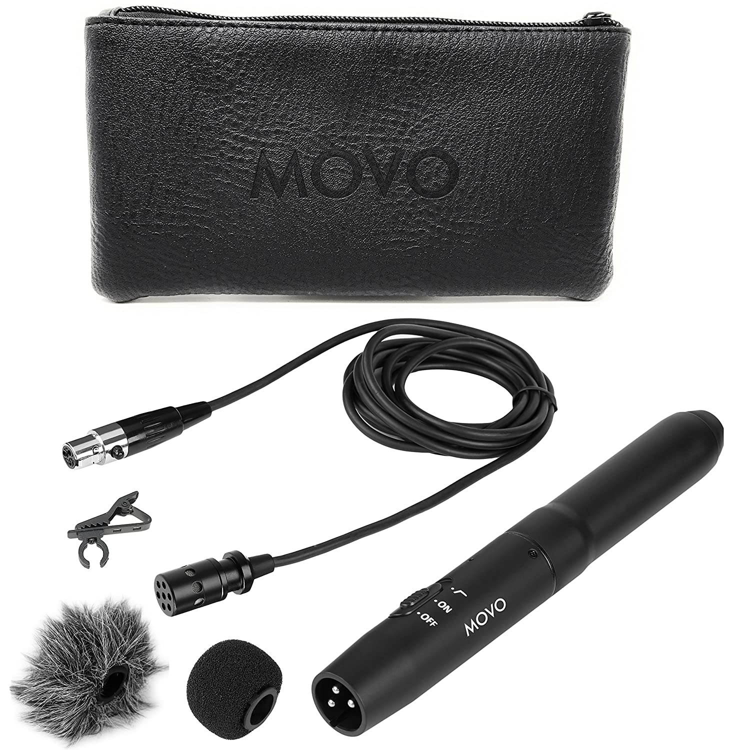 Movo LV11C XLR Lavalier Cardioid Condenser Microphone with Phantom Power Supply, 12mm Mic Capsule, Foam and Deadcat Windscreens, Deluxe Case