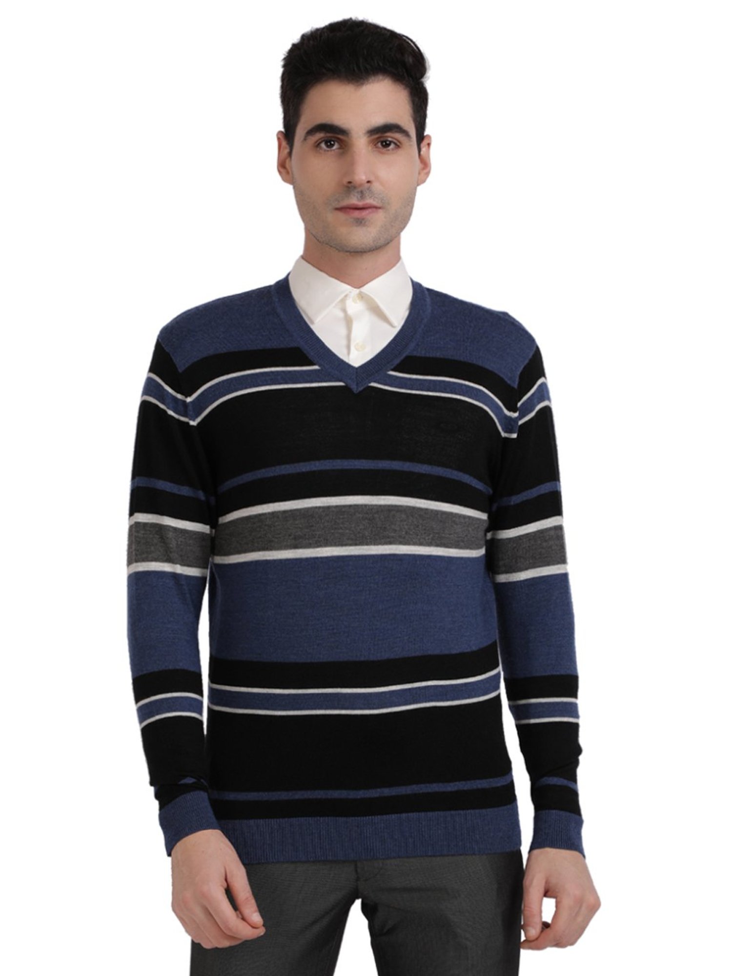 Colorplus Multi Cotton Tailored Fit Striped Sweaters