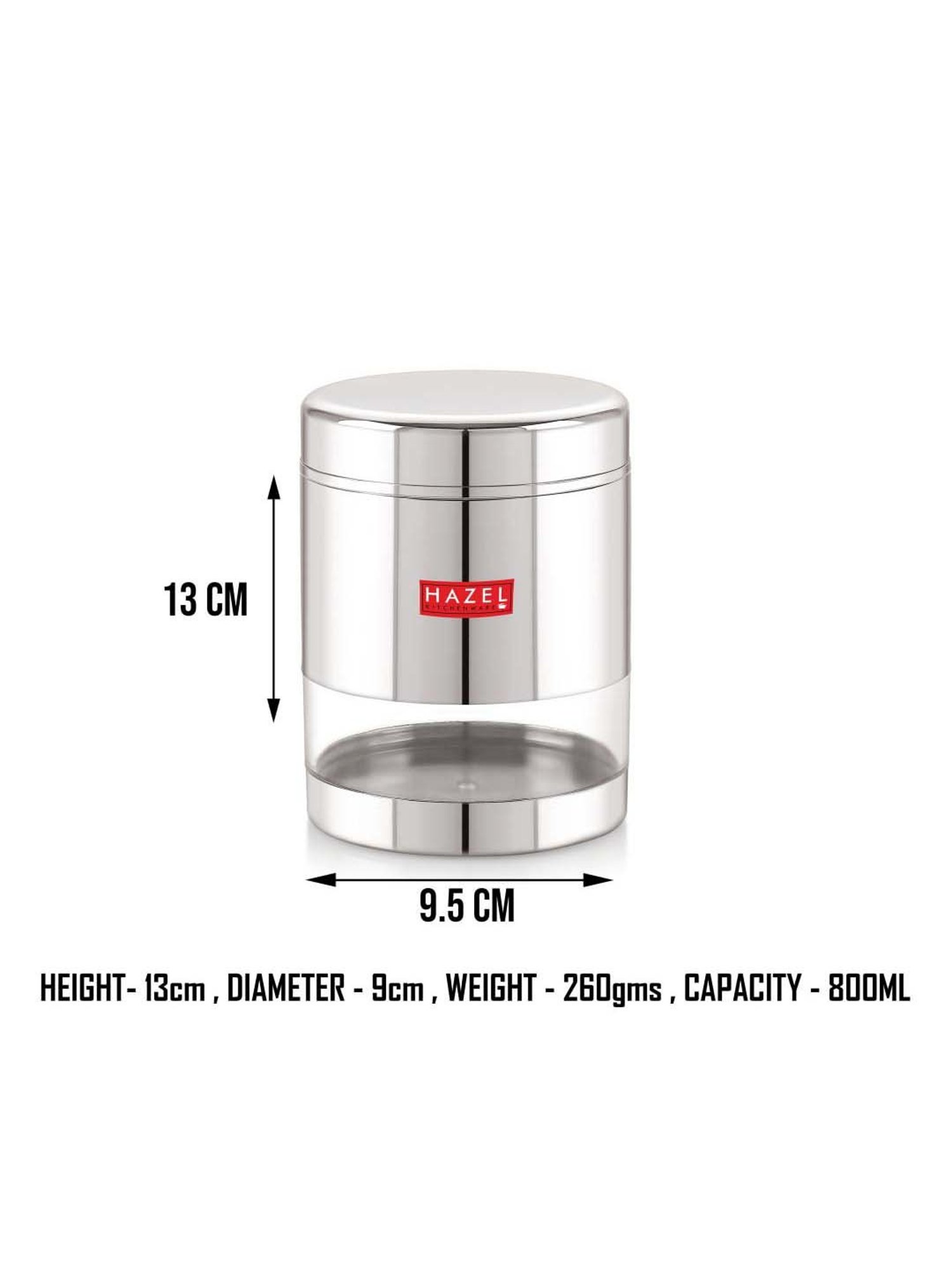 HAZEL Silver Stainless Steel Kitchen Storage Jar (800 ml) - Set of 1