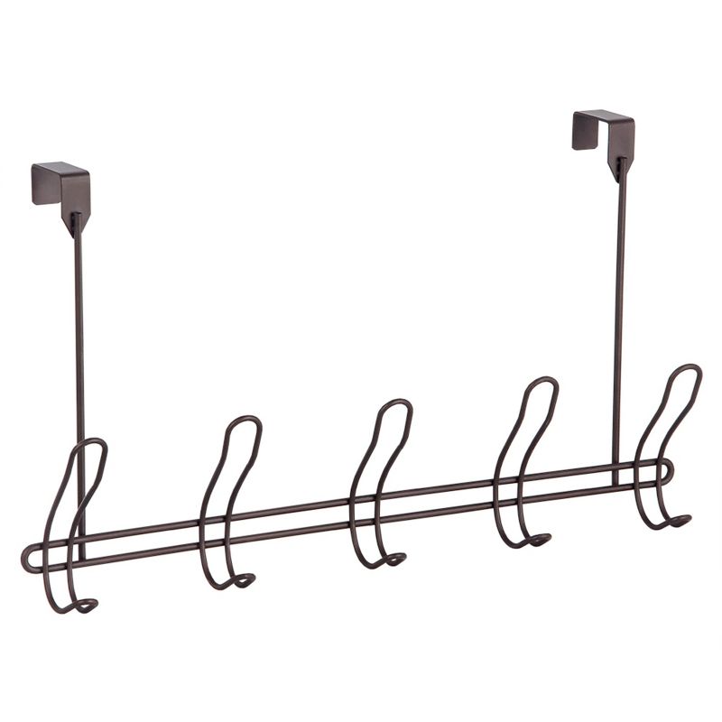 Home Basics Steel 5 Hook Over the Door Hanging Rack, Bronze