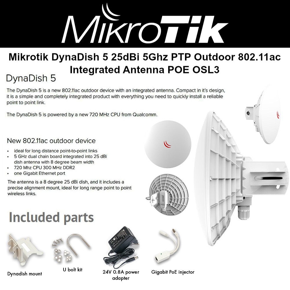 Mikrotik DynaDish 5 802.11ac outdoor 25dBi antenna 720MHz CPU(RBDynaDishG-5HacD)
