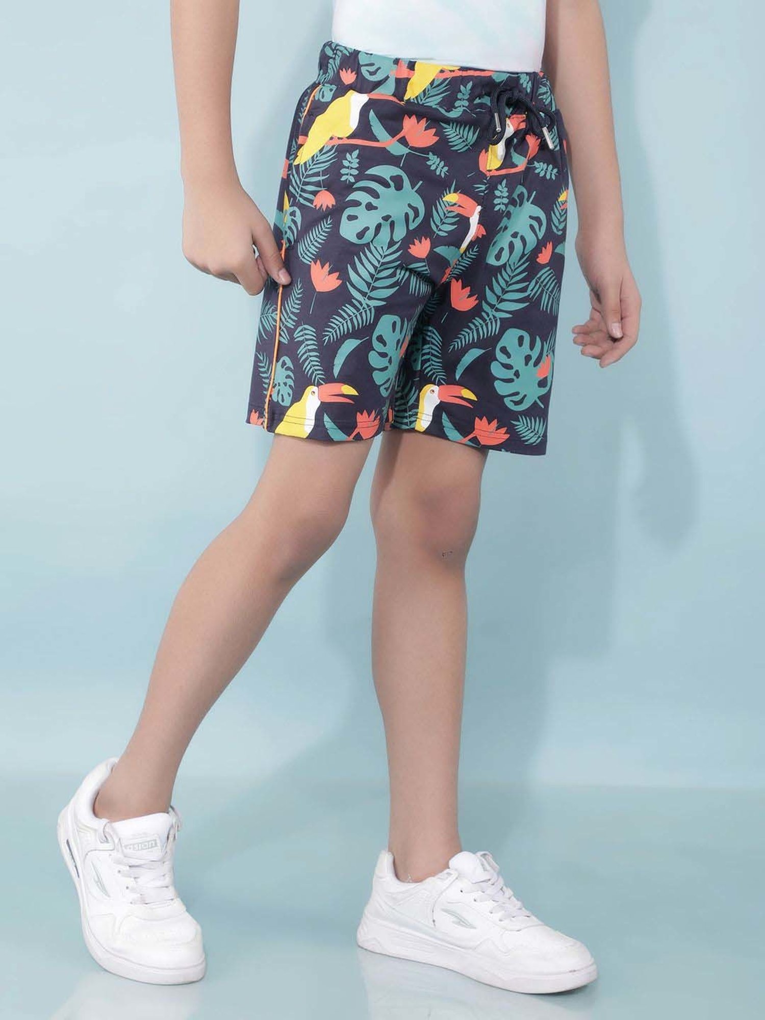 Crimsoune Club Boys Navy Cotton Floral Shorts