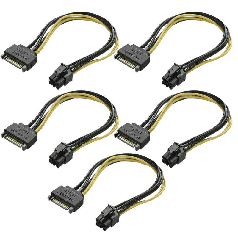 5 pcs 6-pin to 15-Pin SATA Power Video Card PCI-E PCIE PCI Express Adapter Cable