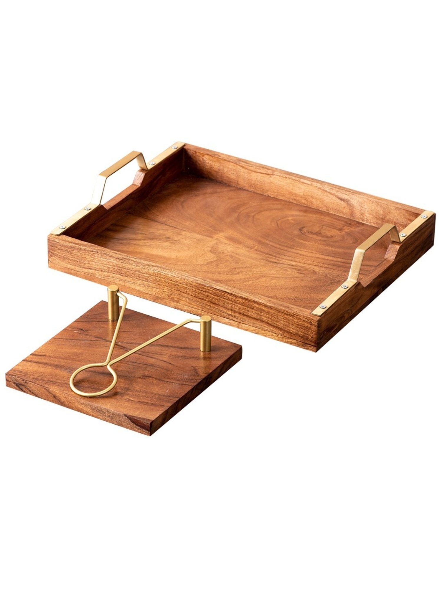 Nestroots Brown Wood Serving Tray and Napkin Holder Set