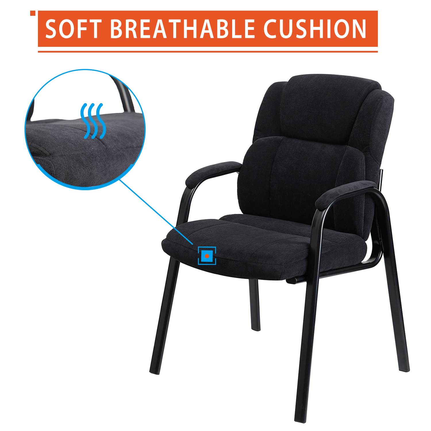 CLATINA Upholstered Guest Chair with Padded Arm Rest for Reception Meeting Conference and Waiting Room Side Office Home Black