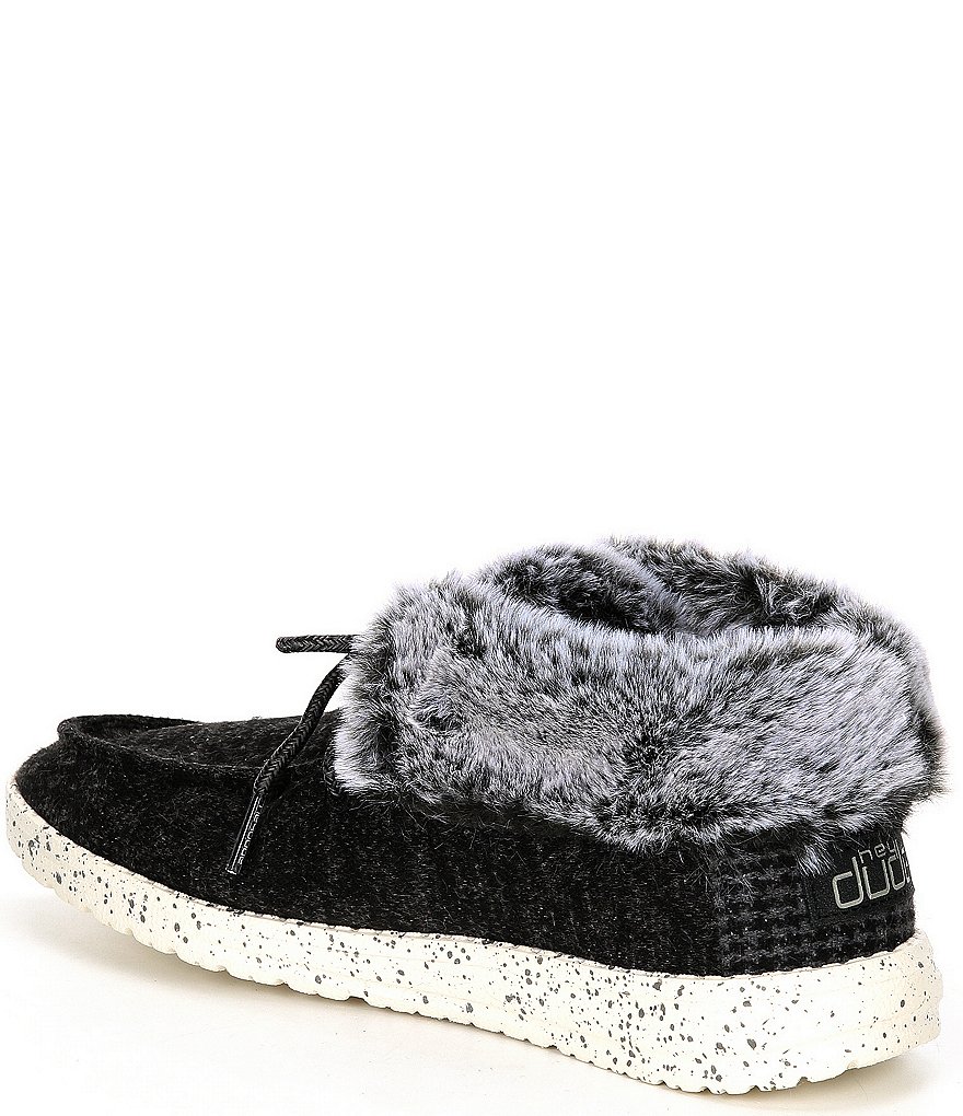 Hey Dude Women's Britt Canvas Faux-Fur Trim Lace-Up Booties