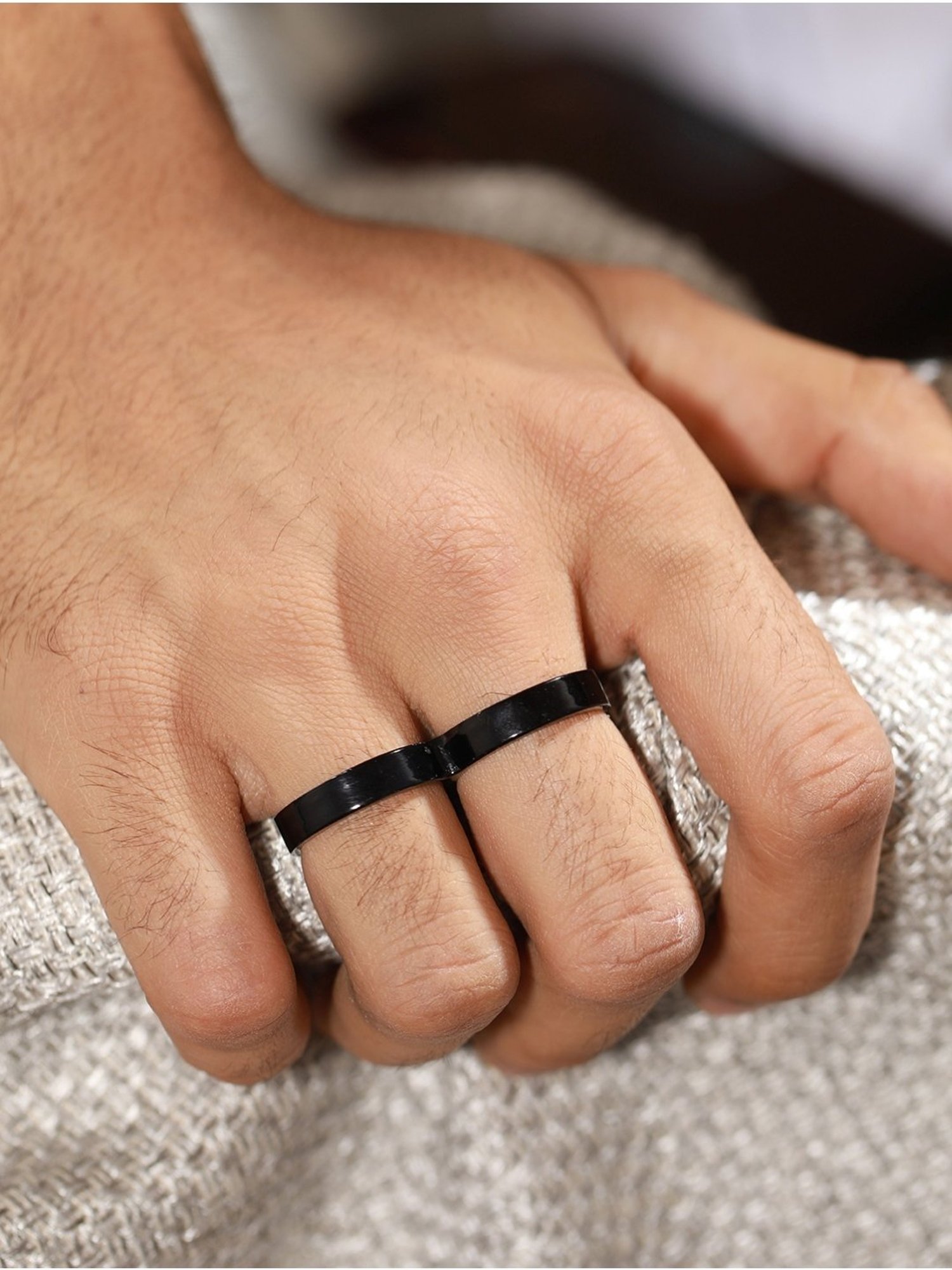 Bold by Priyaasi Black Knuckle Two-Finger Ring