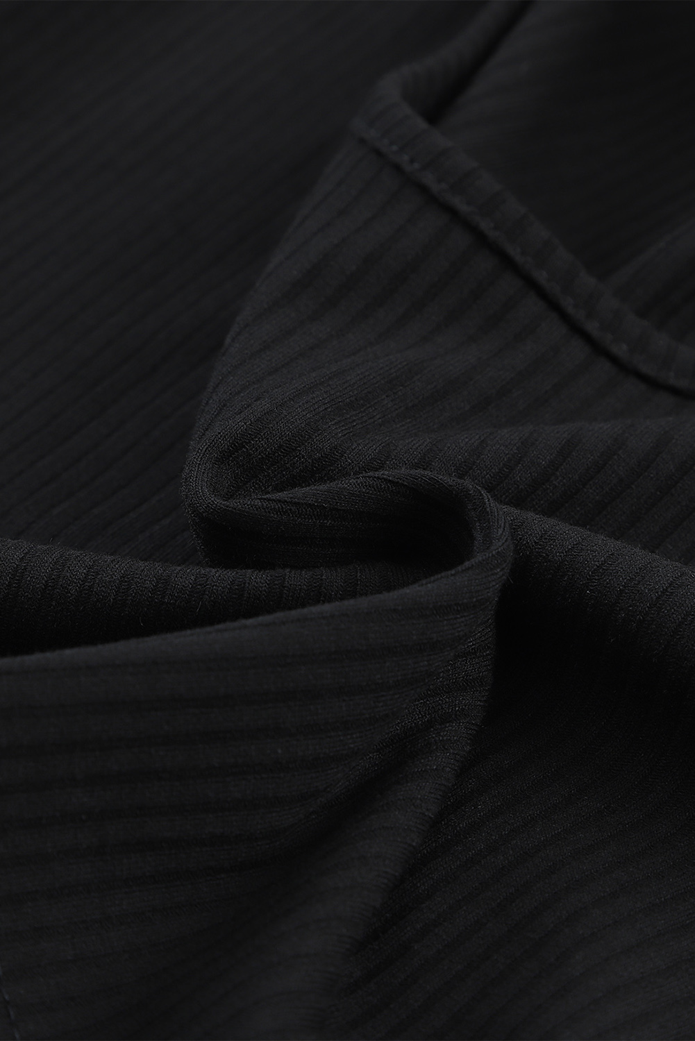 Black Plain Ribbed Crop Top & Wide Leg Pants Two Piece Pants Set