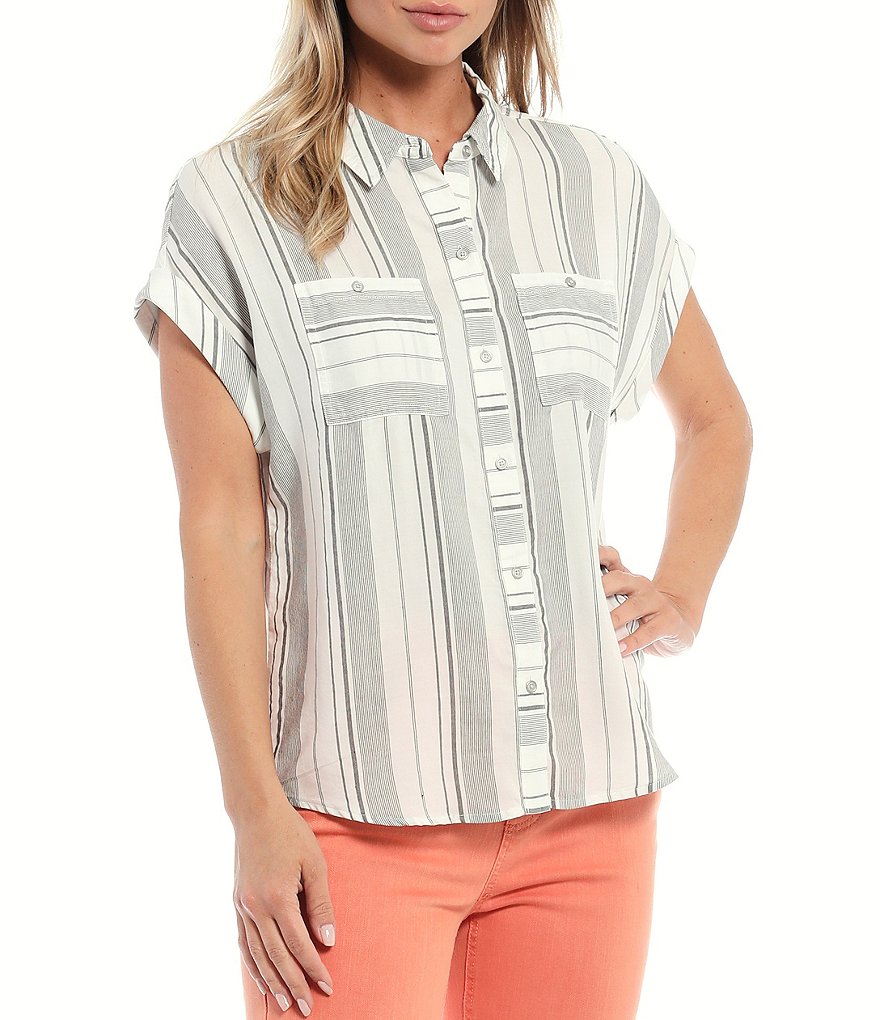 Westbound Stripe Button Up Short Sleeve Camp Shirt