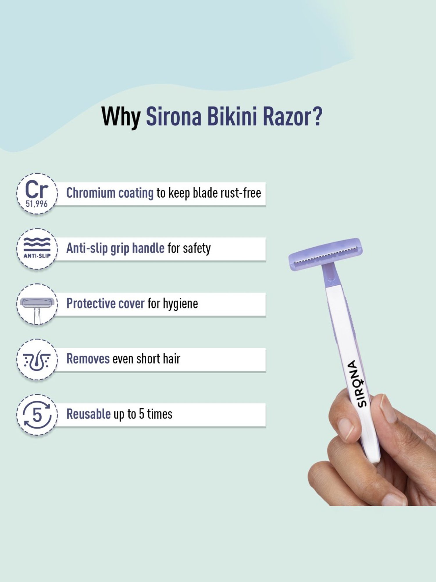 Sirona Reusable Bikini Line Razor with Japanese Precision Shave Blade