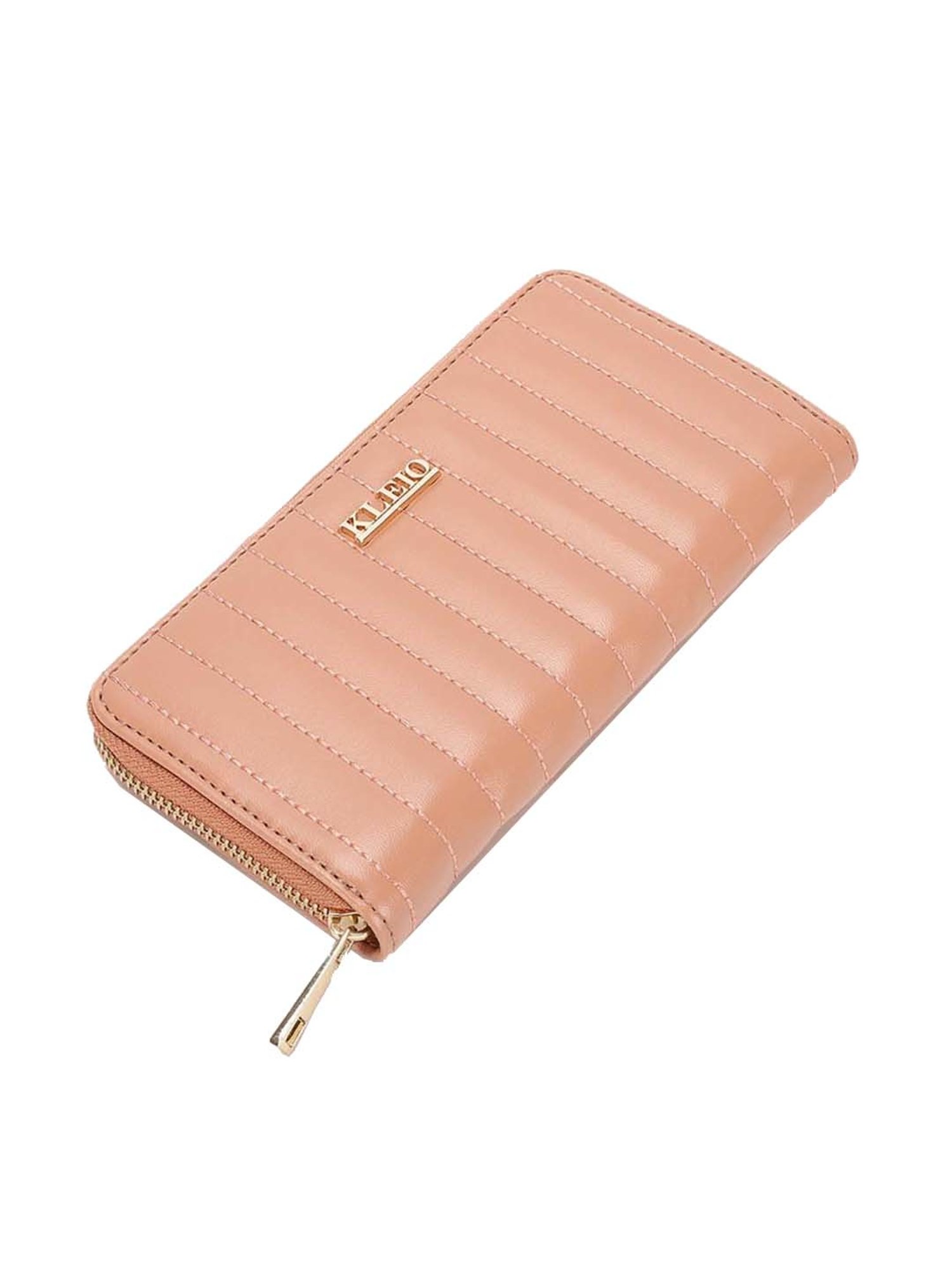 KLEIO Peach Quilted Zip Around Wallet for Women