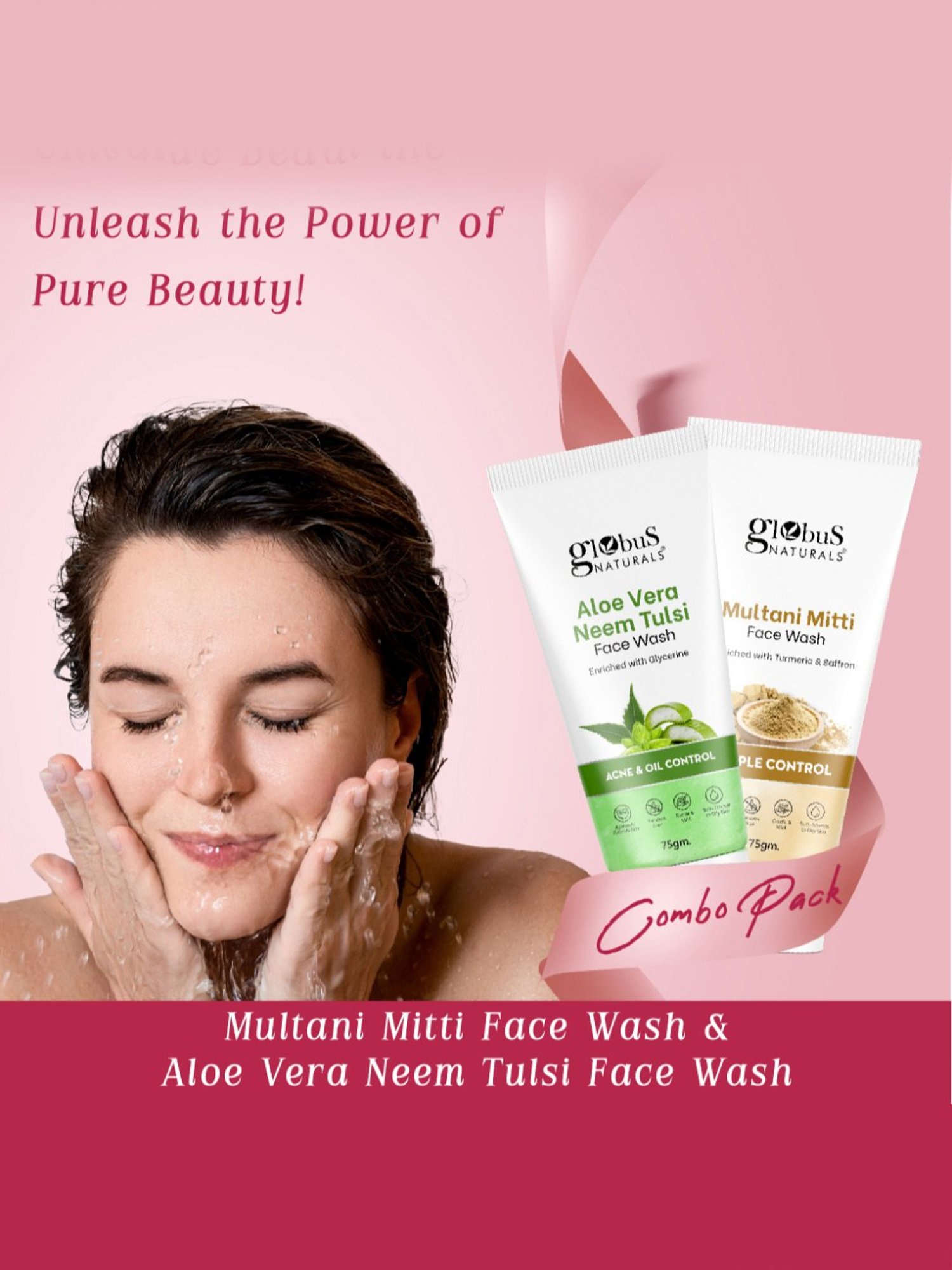 Globus Naturals Multani Mitti & Aloe Vera Neem Tulsi Face Wash Combo