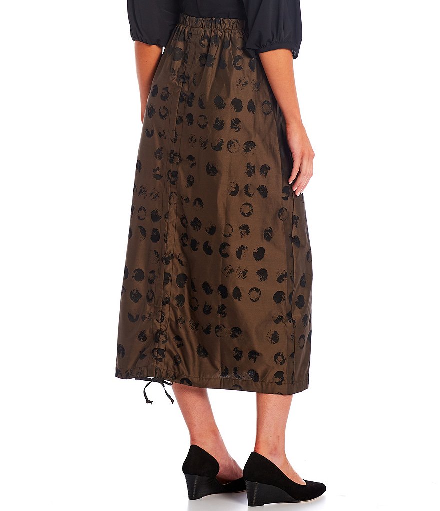 Bryn Walker Cleo Dot Print Adjustable Drawstring Ruched Long Pencil Skirt