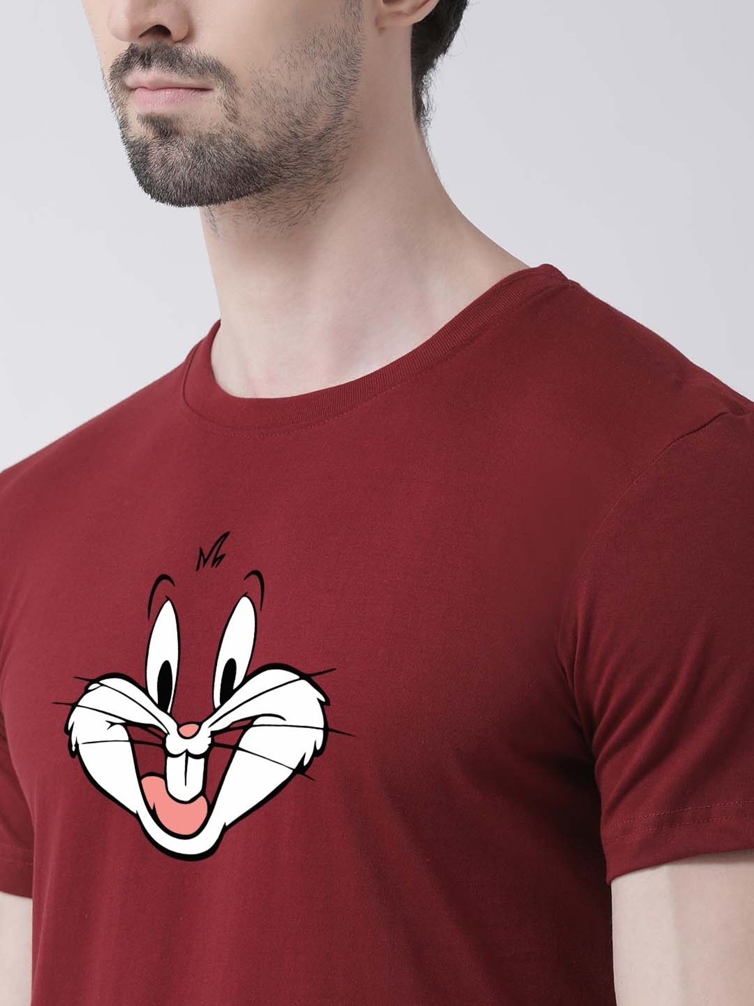 Friskers Maroon Cotton Slim Fit Printed T-Shirt