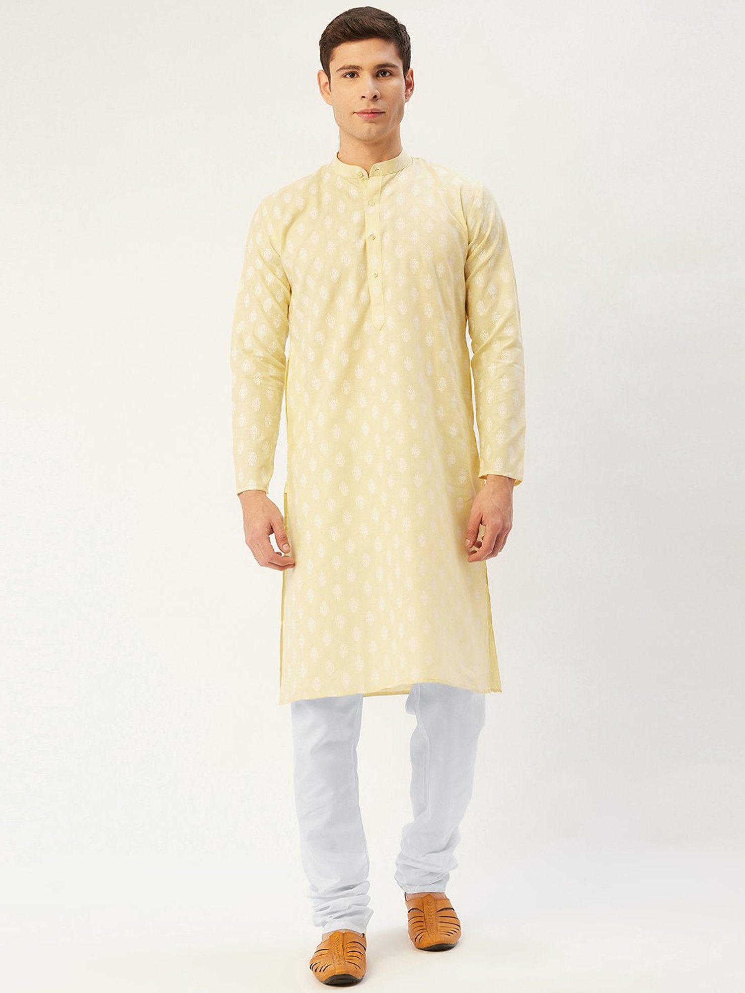 Jompers Yellow & White Regular Fit Printed Kurta Set