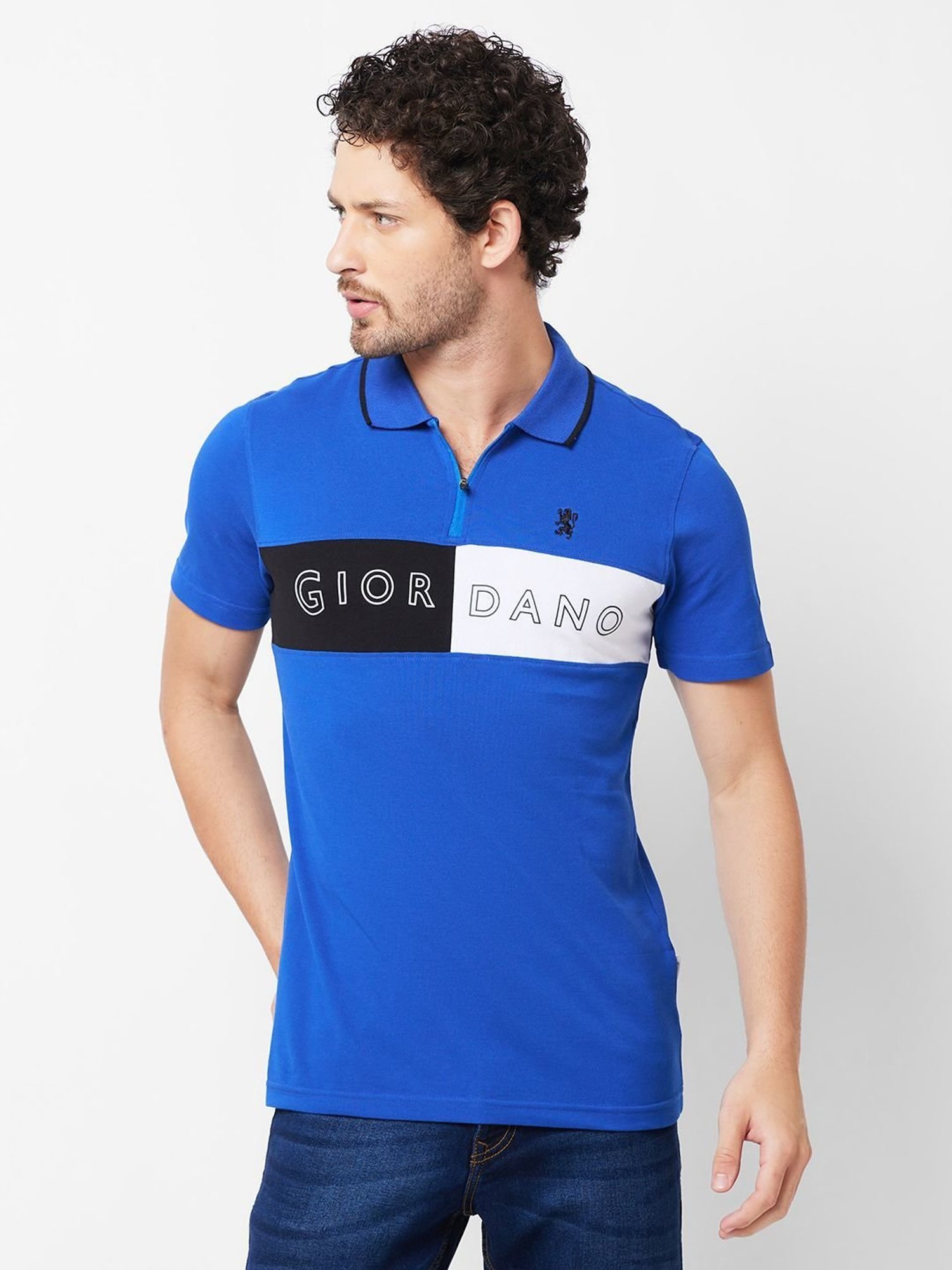 Giordano Dark Blue Slim Fit Colour Block Polo T-Shirt