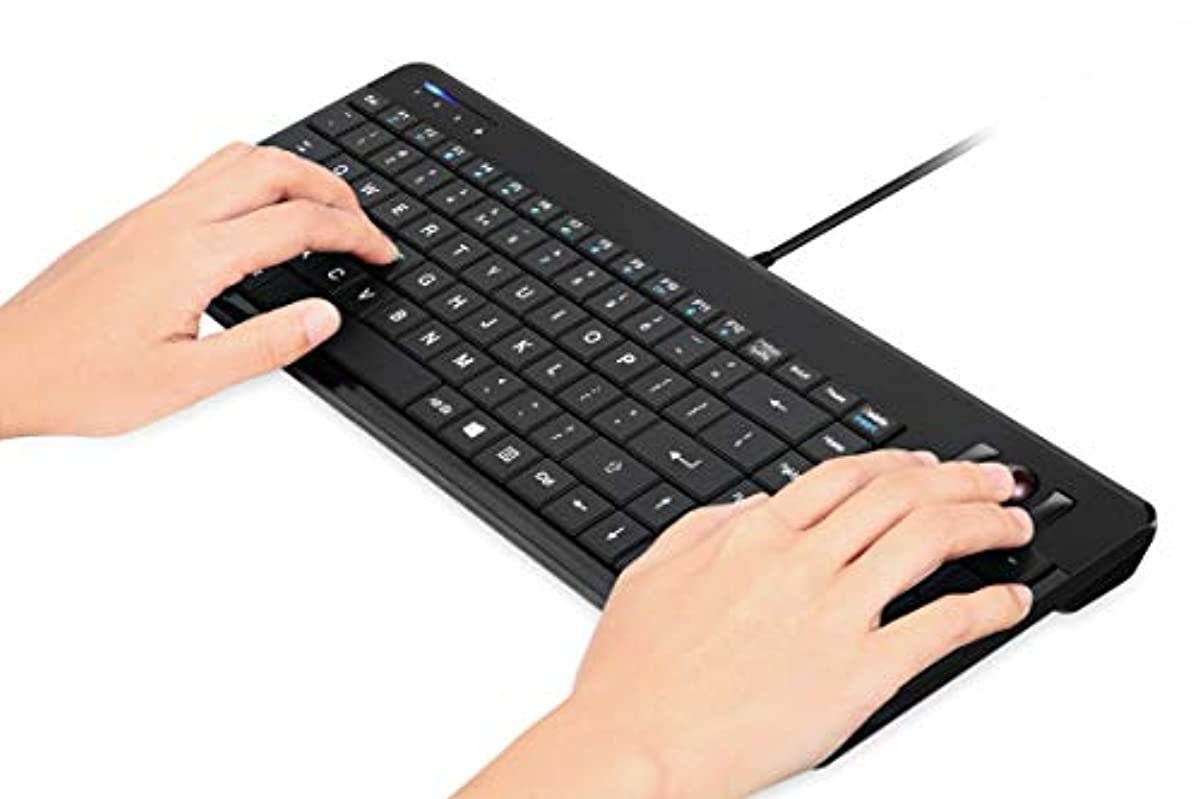 Perixx Periboard-320 Wired Backlit Trackball Keyboard with 2 Hubs, Compact Design with Numeric Keypad, Black, US English Layout (11494)