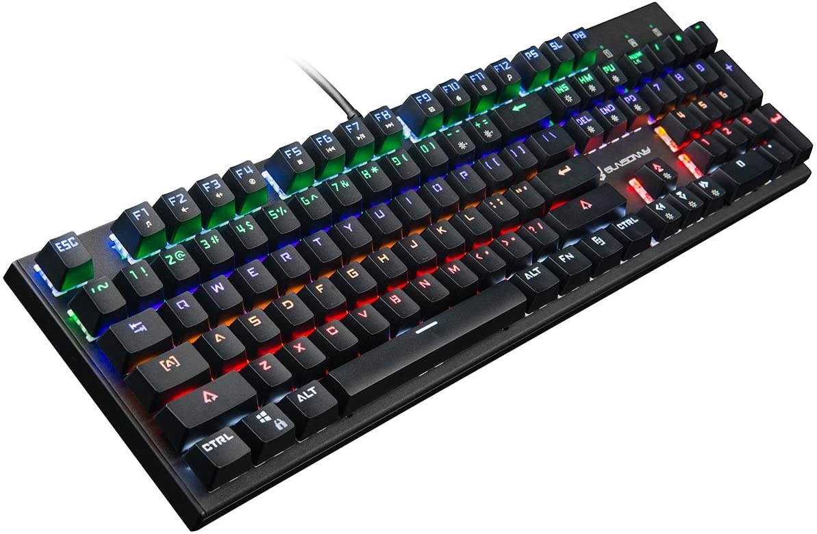 Weekly 56% Off Merdia Mechanical Keyboard Gaming Keyboard with Blue Switch Wired 6 Colors Led Backlit Keyboard Full Size 104 Keys US Layout