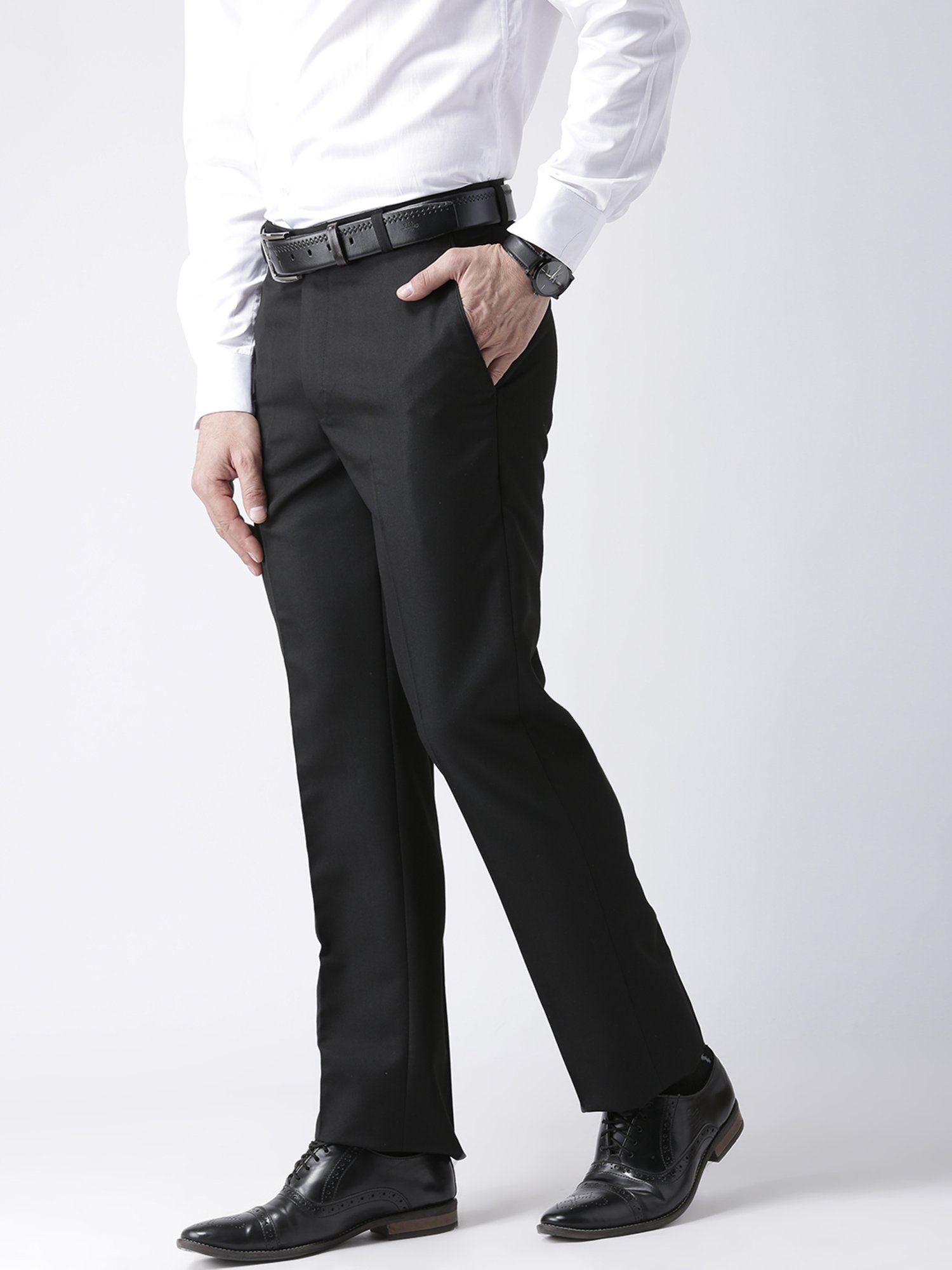 Hangup Plus Black Regular Fit Plus Size Flat Front Trousers