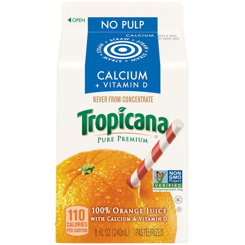 Tropicana Grab and Go No Pulp Calcium & Vitamin D 100% Pure Orange Juice - 6pk/8 fl oz Cartons