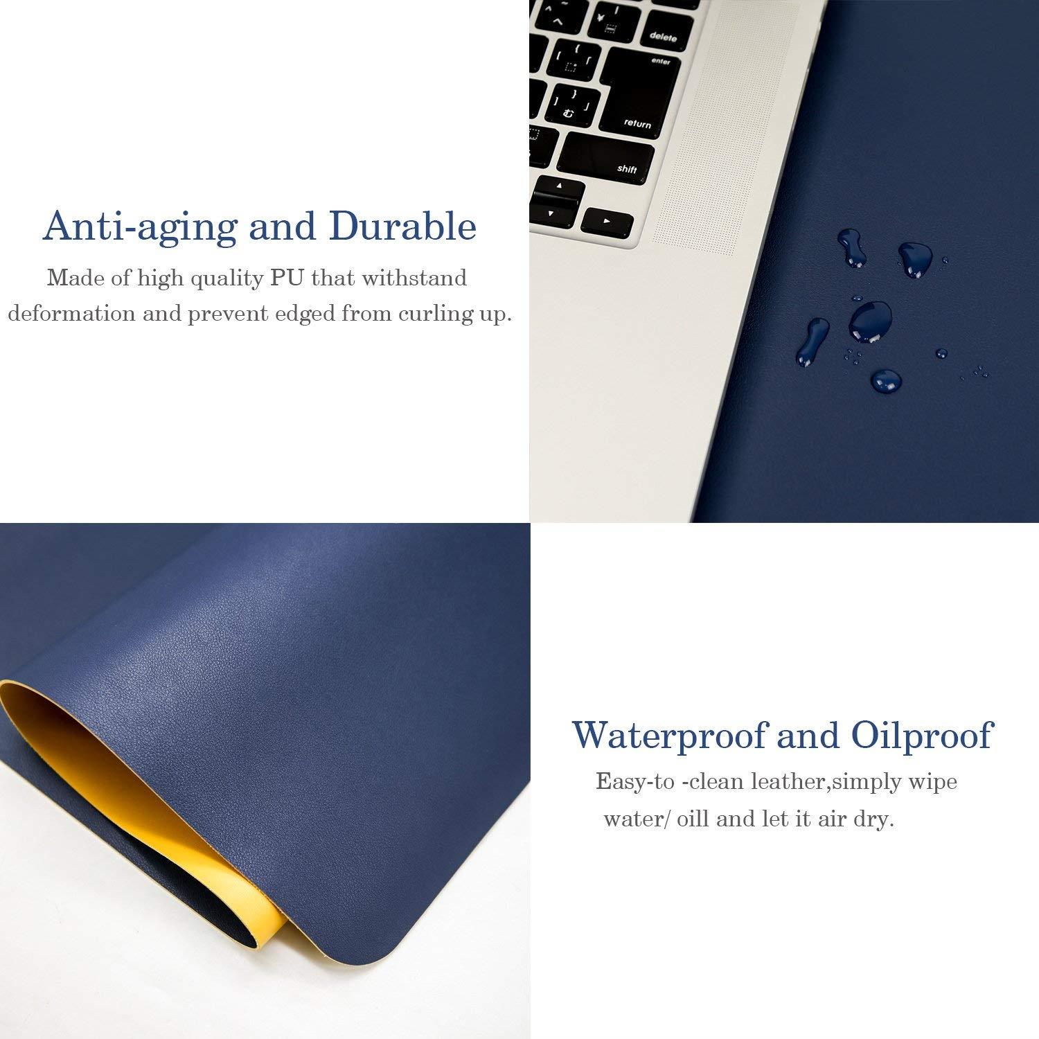 Multifunctional Office Desk Pad, 31.5" x 15.7" YSAGi Ultra Thin Waterproof PU Leather Mouse Pad, Dual Use Desk Writing Mat for Office/Home (31.5" x 15.7", Dark Blue)