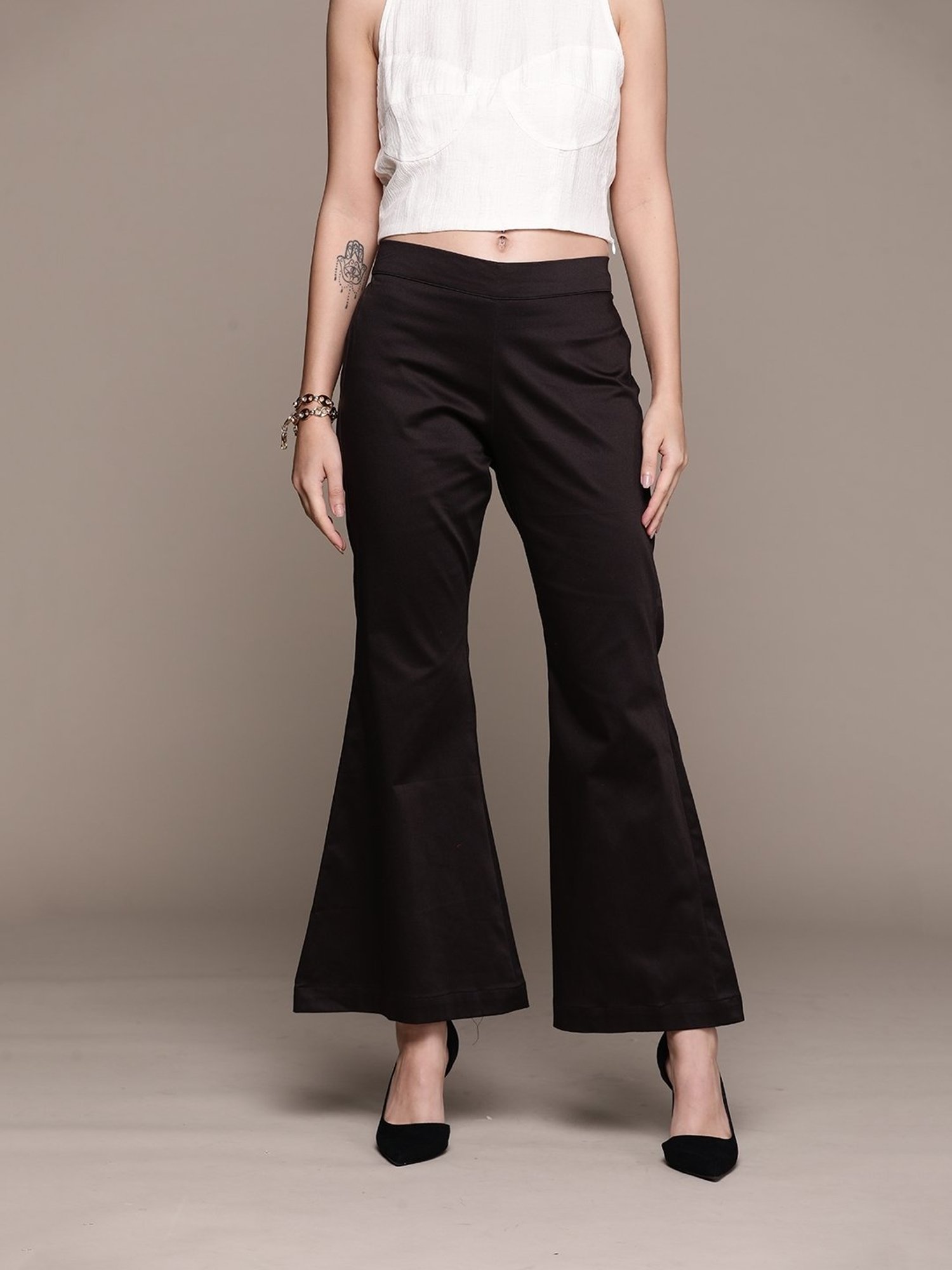 aarke Ritu Kumar Black Cotton Blend Solid Pant