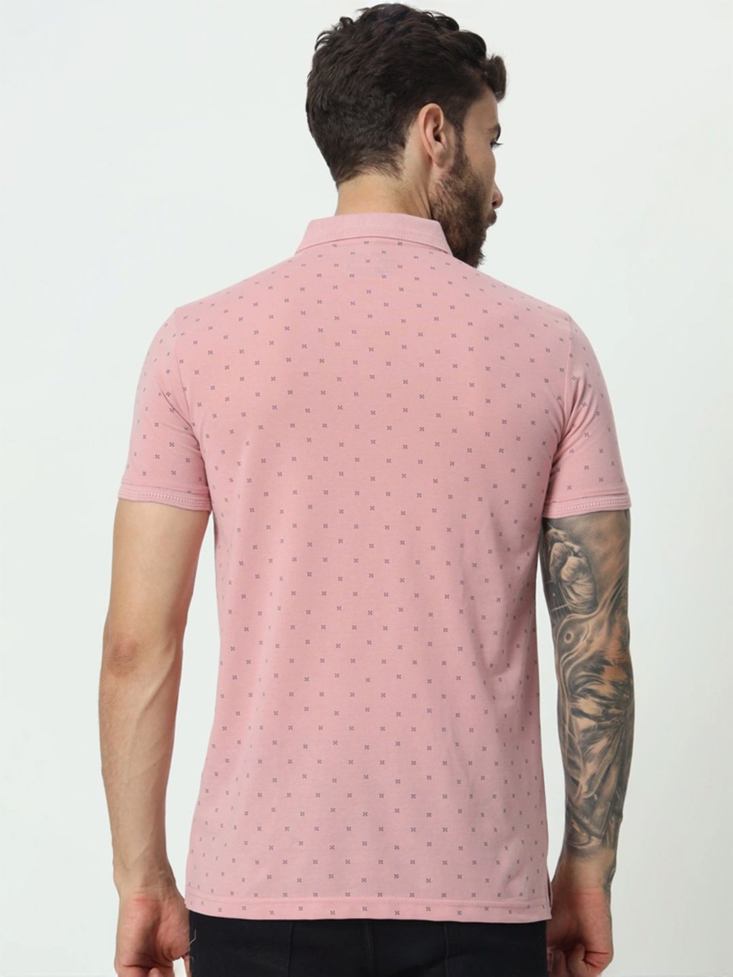 Tab91 Pink Regular Fit Printed Polo T-Shirts