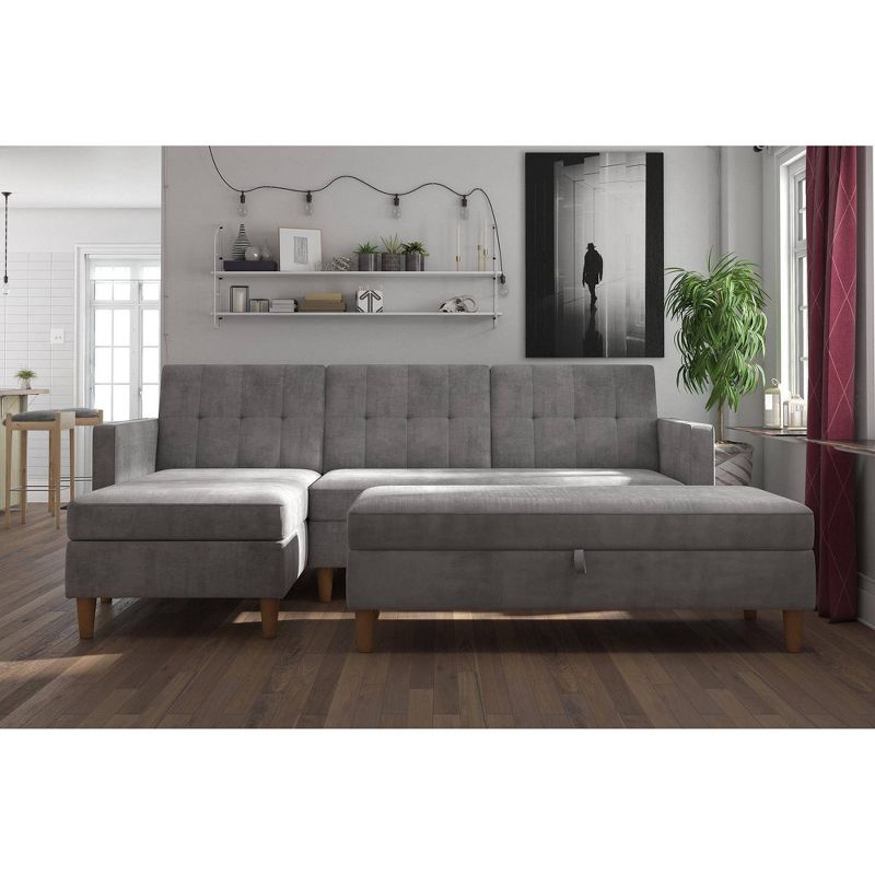 Hartford Storage Sectional Futon and Hartford Storage Ottoman Light Gray - Dorel Home Products