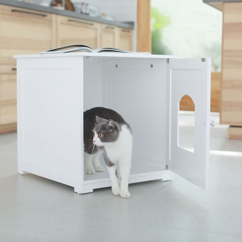 zoovilla Kitty Litter Loo Indoor Hidden Litter Box Furniture Enclosure with Framed Panels and Arched Doorways, White