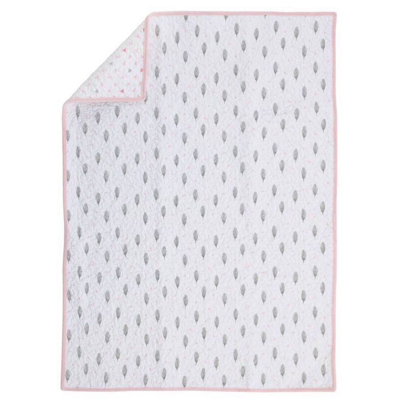 NoJo Aztec Mix & Match 100% Cotton Feather Print Nursery Crib Quilt - Pink/White/Gray