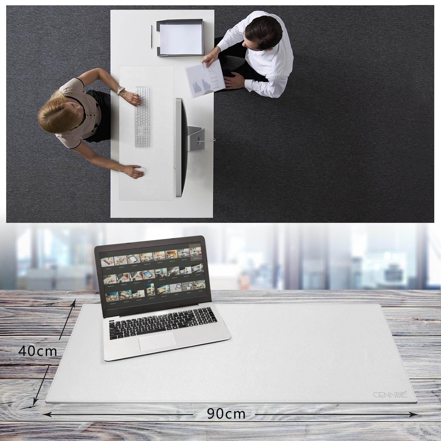 CENNBIE Extended Leather Gaming Mouse Pad/Mat, Large Office Writing Desk Computer Leather Mat Mousepad,Waterproof 35.5"x15.5"(White)