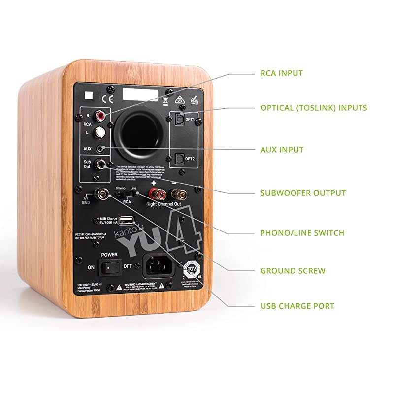 YU4 Powered Speakers with Bluetooth and Phono Preamp - Bamboo