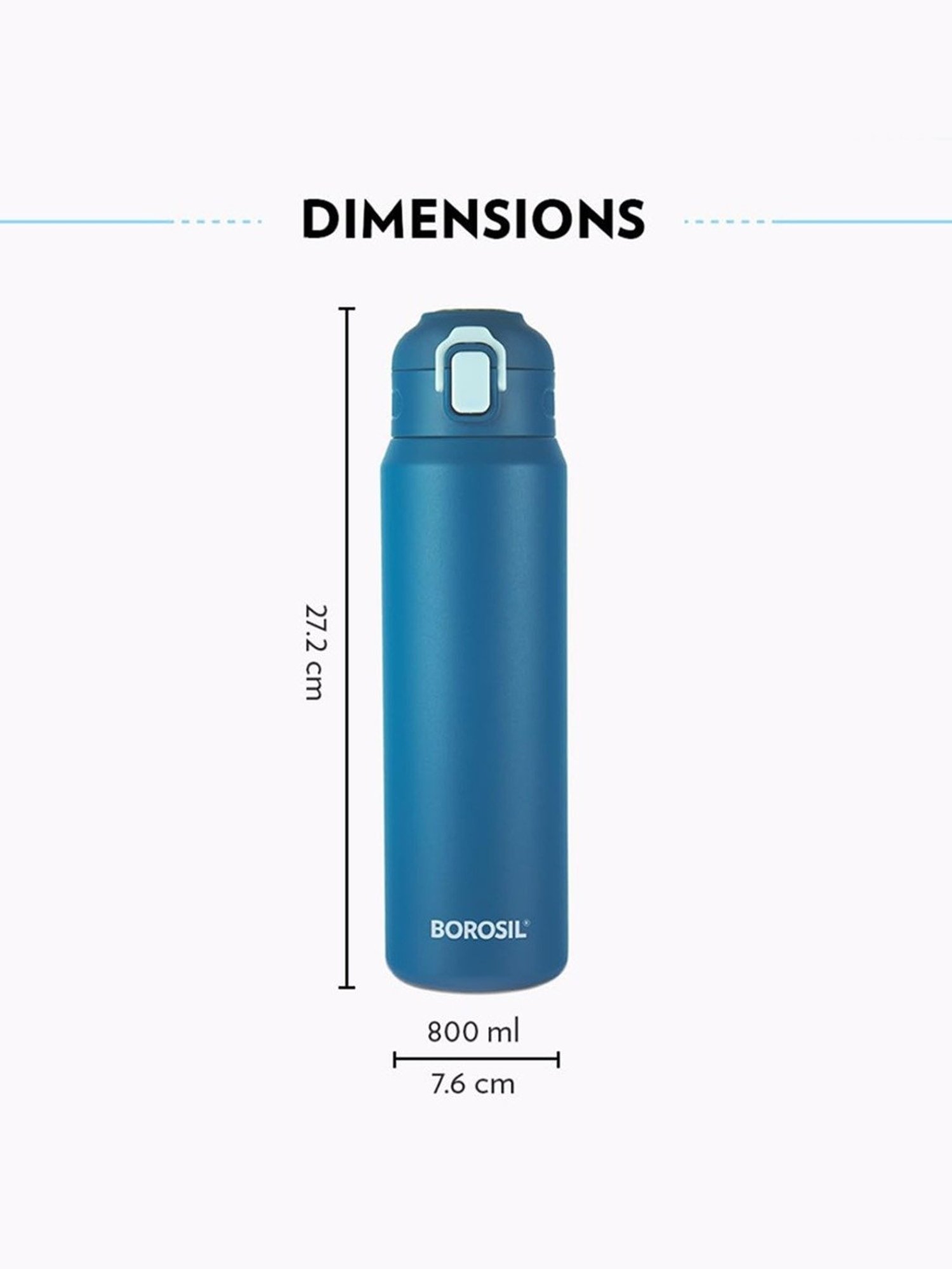 Borosil Blue Stainless Steel Double Wall Vaccum Insulated Water Bottles (800ml)