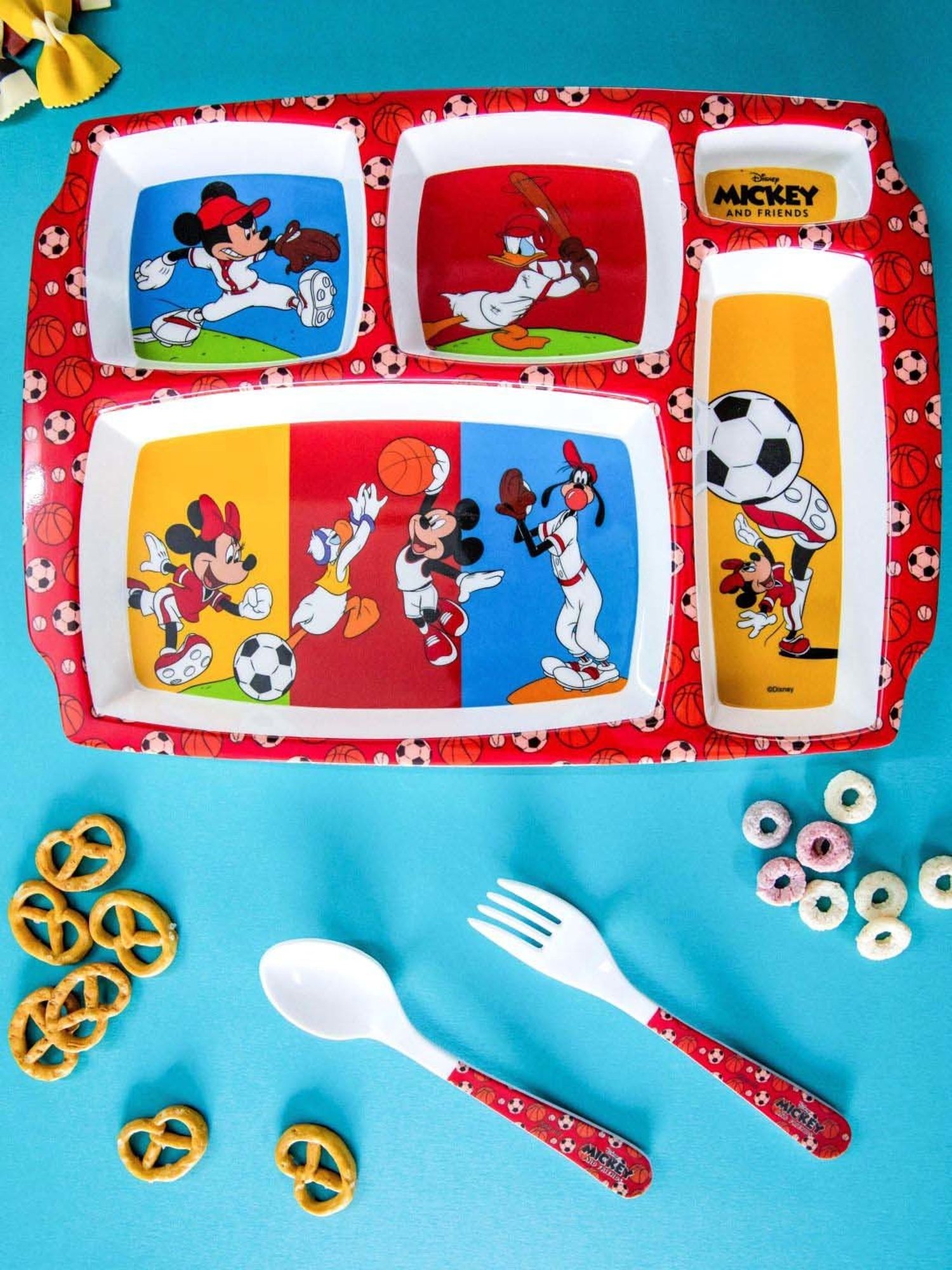 Servewell Mickey Red Melamine Rectangle Kids 3Pcs Dinner Set