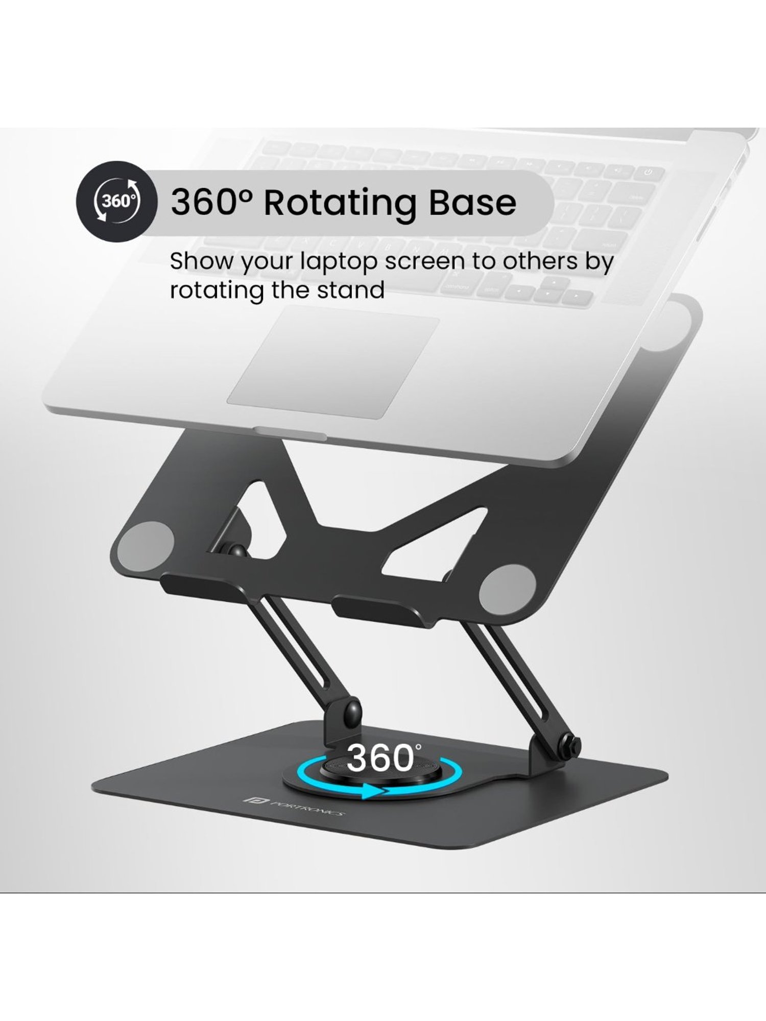 Portronics My Buddy K11 Metal Adjustable Laptop Stand with 360 degree Rotation (Black)