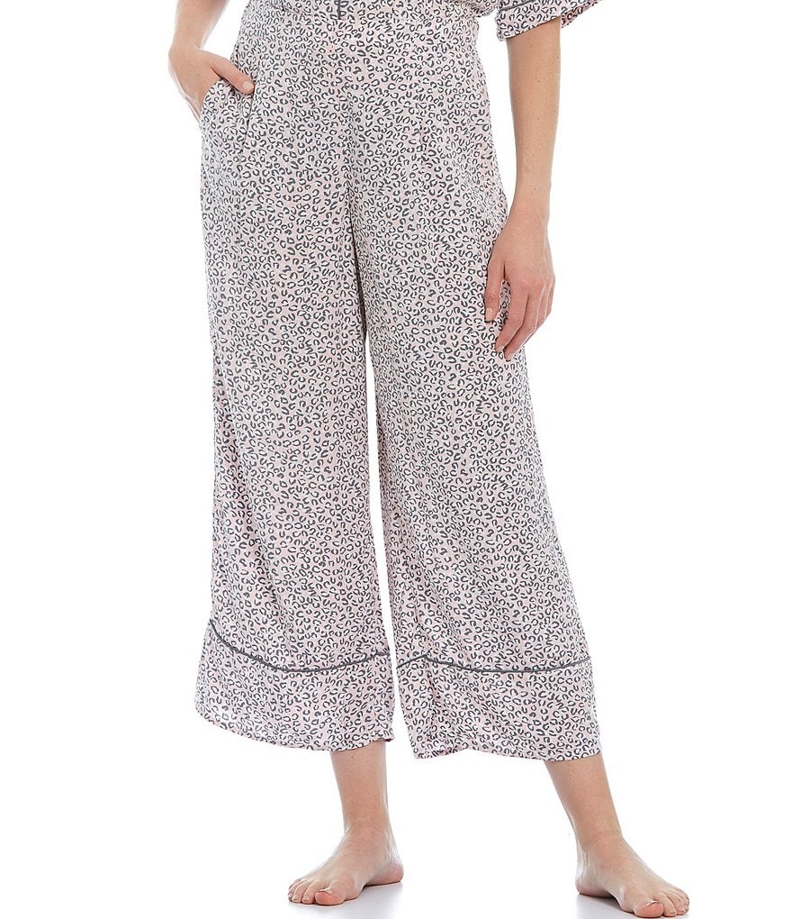 Donna Karan Animal Print Woven Cropped Coordinating Sleep Pants