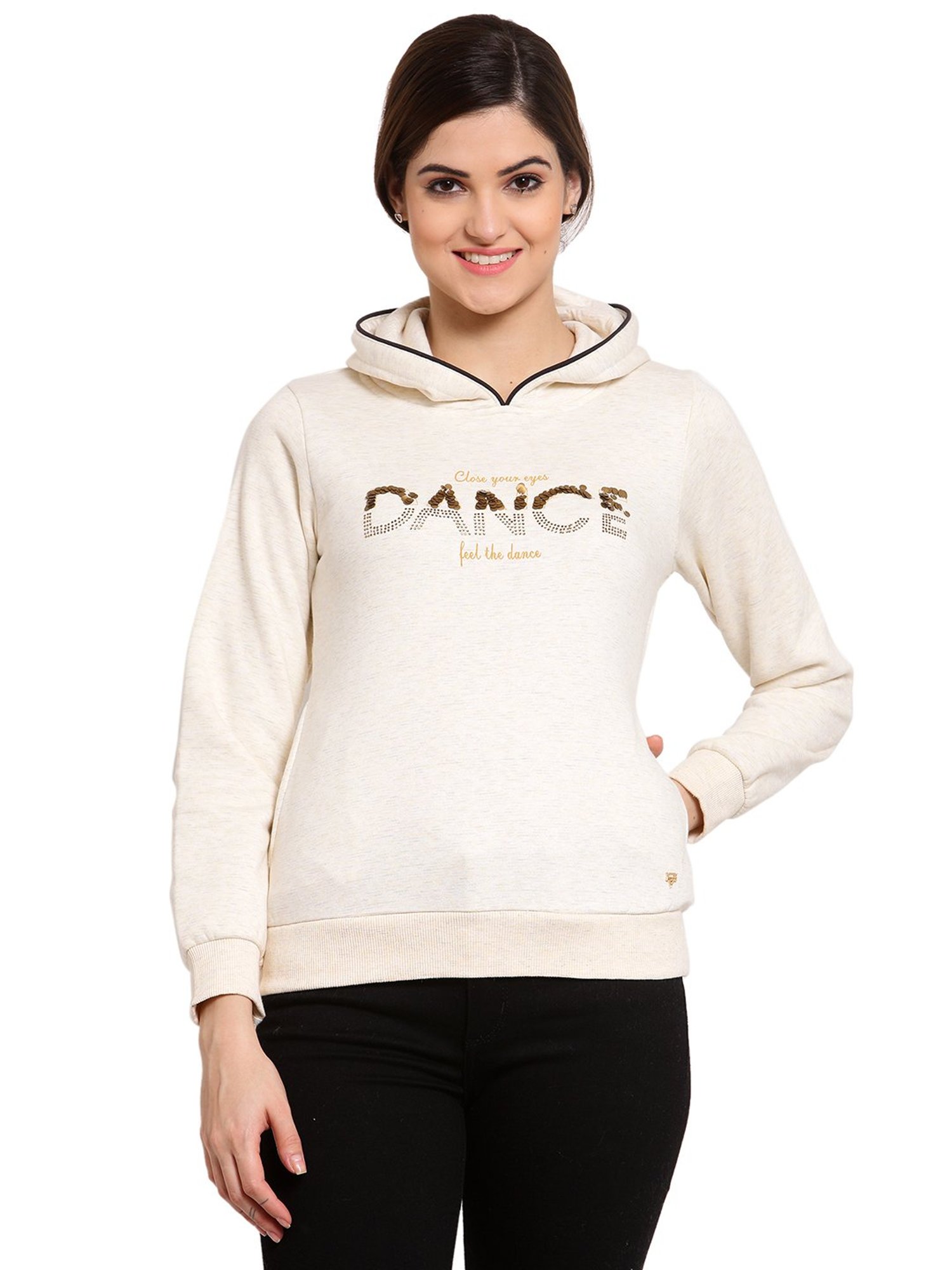 Juelle Beige Embellished Hooded Sweatshirt