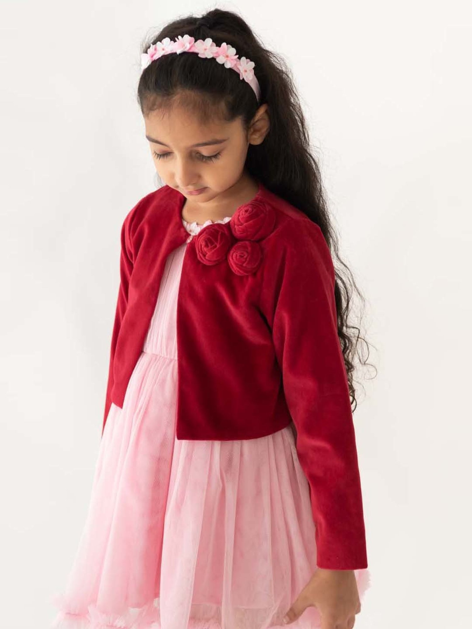 A Little Fable Red Applique Full Sleeves Shrug