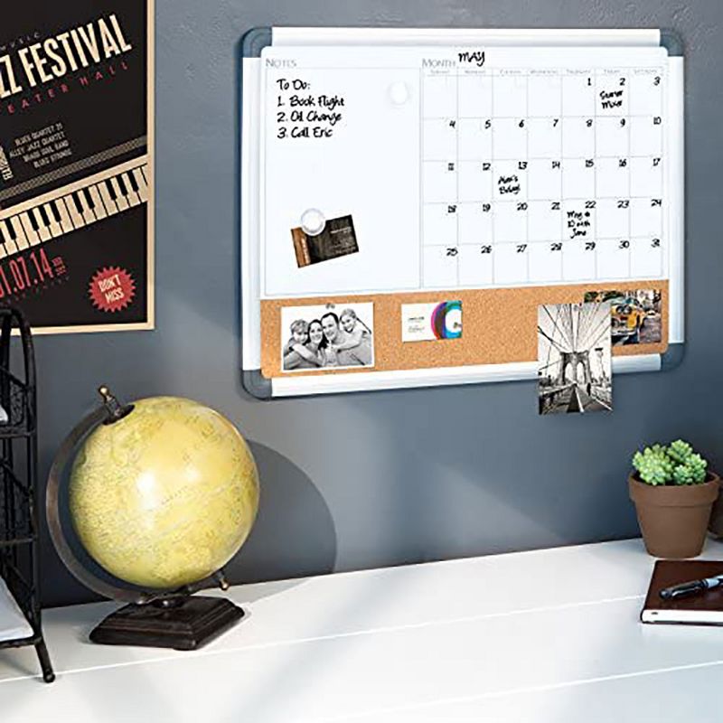 The Board Dudes CXP65 17 X 23 Inch Aluminum Frame Magnetic 3 In 1 Dry Erase Cork Calendar Board with 1 Marker, 2 Button Magnets, and Mounting Hardware