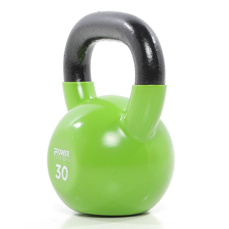 Power Systems Premium Vinyl Covered Cast Iron Kettlebell Prime Home Gym Exercise Weight Training Accessory, 30 Pounds, Green