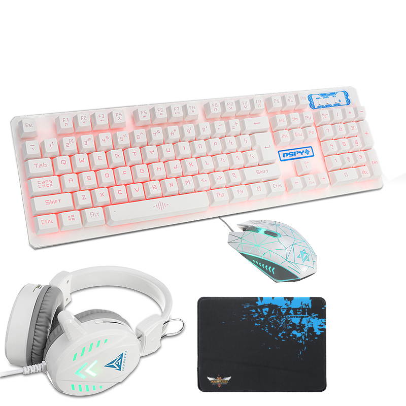 Kit 3 Ergonomics Metal Light Keyboard+Mouse+Headset Set Wired Game for PC
