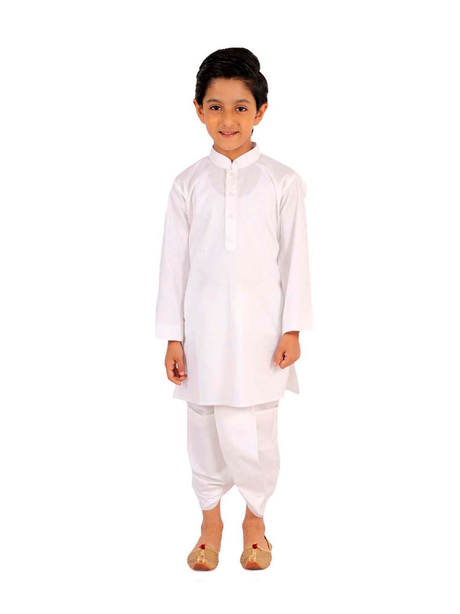 VASTRAMAY Kids Maroon & White Cotton Textured Kurta Set